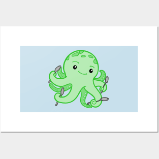 Spoonie Octopus (Green) Posters and Art